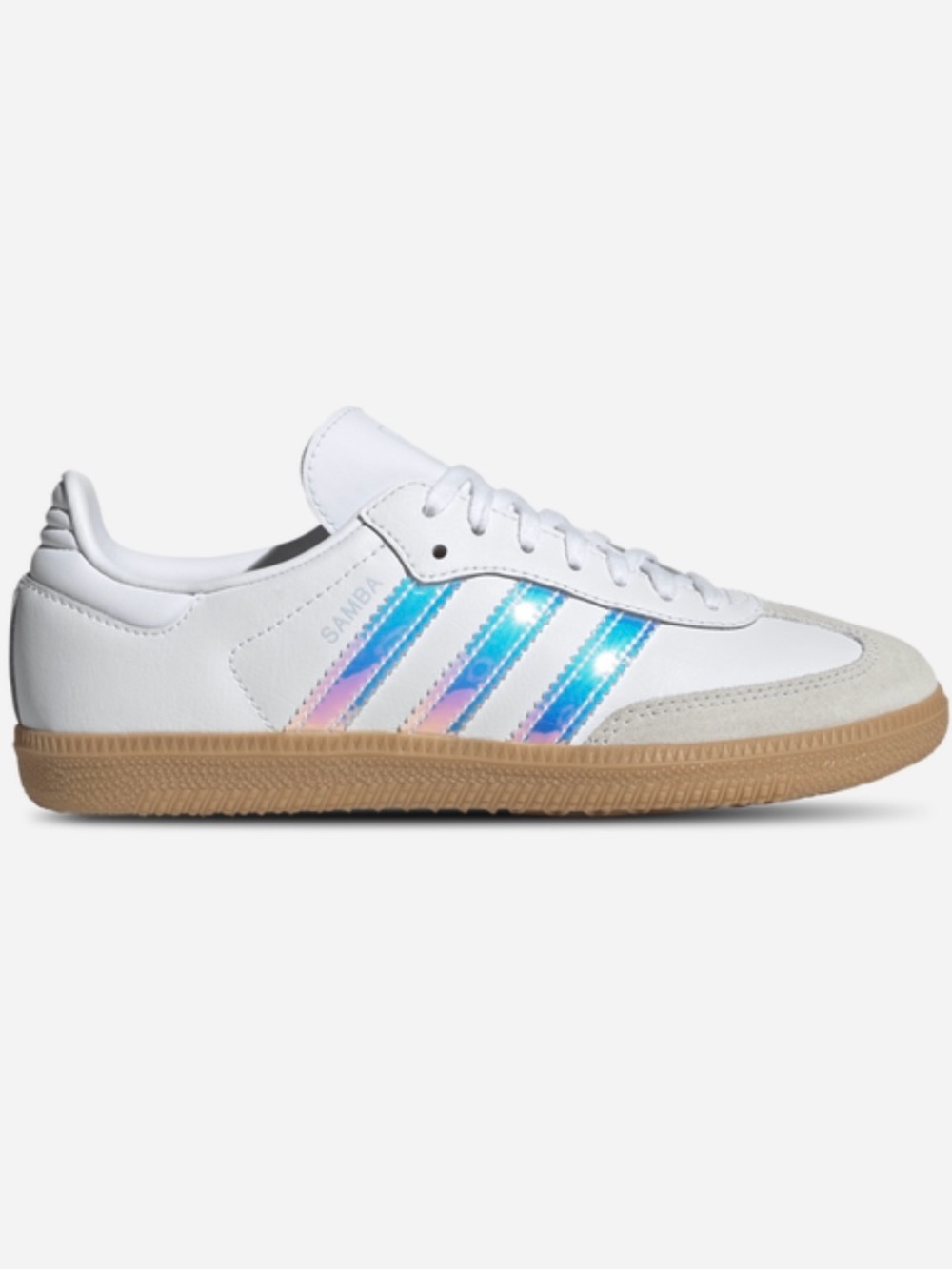 Adidas Originals Big Kids Youth Samba OG White with Iridescent Stripes Size 6